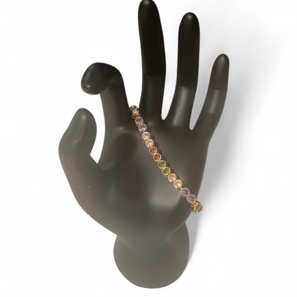 18K Rose Gold Plated Tennis Bracelet – Multicolor Rhinestones – NWOT - Picture 1 of 4